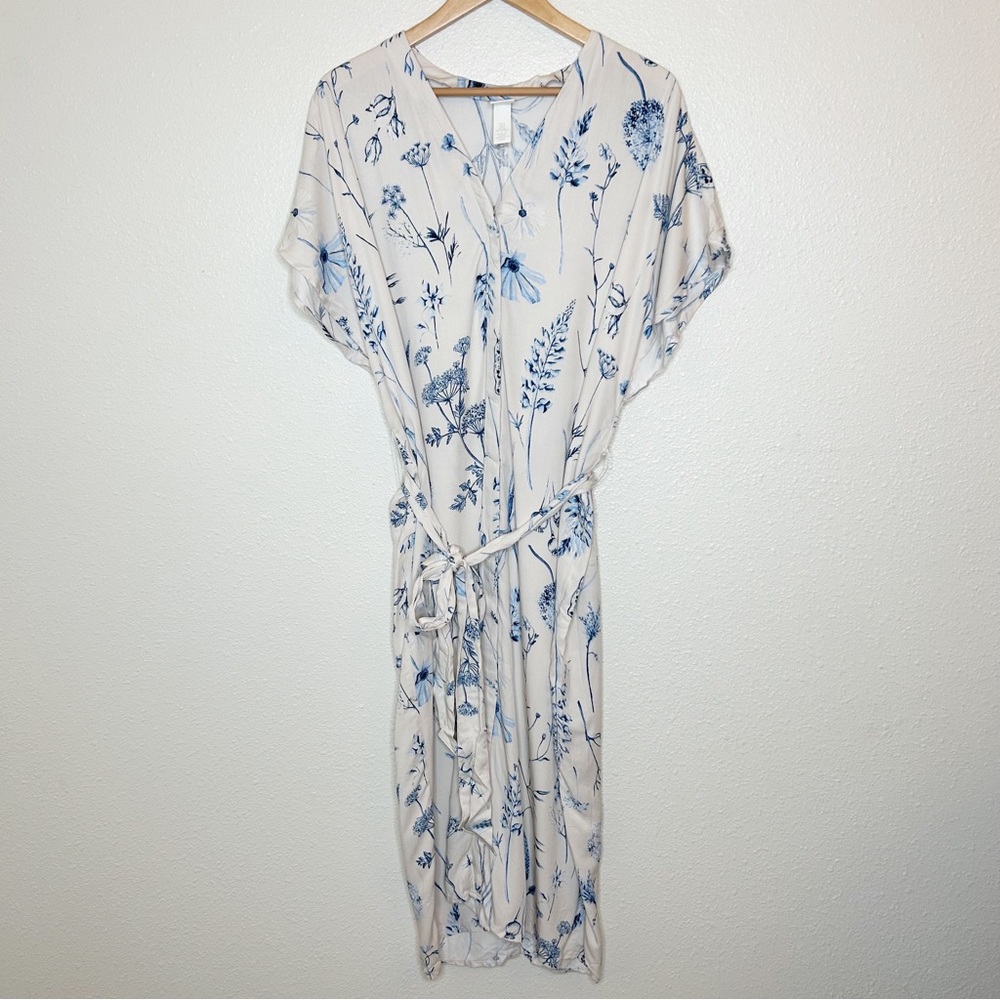 H&M Floral Botanical Belted Kaftan Dress Size Small Vacation Summer Preppy